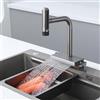 QREZAA Rubinetto Cucina Cascata con Doccetta Estraibile, 7 Modalità Miscelatore Cucina con Grande Scarico a Cascata, Rubinetti da Cucina Girevole a 360° in Acciaio Inox, Freddo e Caldo Disponibile, Grigio