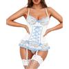 RSLOVE Set di lingerie sexy da donna, in pizzo, 2 pezzi, con reggiseno e reggicalze, Nero , M