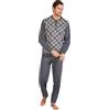 Leo Corsetteria Pigiama Uomo Invernale Serafino Jacquard Felpato Molto Caldo Senza Polsini Rombi Taglia XL Colore Grigio Antracite