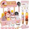 HERSITY Carretto Gelati Giocattolo Gelateria Bambini Legno, Accessori Cucina Bambina Giochi Legno Cibo, Gioco di Ruolo Ragazzi Ragazze 2 3 4 Anni, Rosa