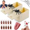 Tccydm 14 PCS Scatola Scherzo Ragno,Spider Box di Legno, Include Ragno Scatole di Scherzi,Lingua Finta,Scarafaggi Finti,Mano Finta per Carnevale di Pesce d'aprile Natale Halloween Fai da Te