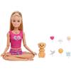Barbie - Movimenti Consapevoli, bambola bionda con look da yoga e 6 modalità di meditazione, con luci, suoni, musica e cucciolo con 6 accessori da collegare inclusi, 3+ anni, JJN55
