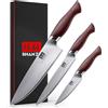 SHAN ZU Set di 3 Coltelli da Cucina Giapponese - Professionale con Lama in Acciaio Inox 10Cr15MoV (62 HRC), Affilatissimo, Manico in Legno - Coltello Chef, Coltello Universale, Coltello da Sbucciatura