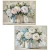 DRW Set di 2 quadri tela con vasi con cornice in legno naturale in bianco, blu e beige 80 x 60 x 3,5 cm