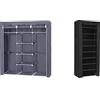 SONGMICS, RYG12G, armadio pieghevole in tessuto, armadio da campeggio, 175 x 150 x 45 cm, colore grigio + Scarpiera a 10 livelli con copertura, Per circa 27 paia di scarpe, Nero, 160 x 58 x 28 cm