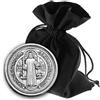 LUNEXUS Benedetto Magnete Argento Ø 3 cm - Benedetto - Placca protettiva con cuscinetto adesivo - Medaglia San Benedetto per auto, frigorifero - placca San Benedetto Patrono con bordo in argento