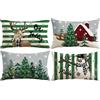 Artscope 4 Pezzi Federe Cuscini di Natale Cuscino Decorativo in Lino Natalizi per la Decorazione Domestica Soggiorno Camera da Letto Divano 30x50cm (Verde - Popolo di Neve e Cervo)