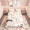 Homemissing Set di biancheria da letto per bambini con stampa di gattini e gatti kawaii e fiori, copripiumino per gli amanti dei gatti e degli animali, traspirante, biancheria da letto singolo