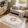 INOVADAY Tappeto 120x180 cm Lavabile in Lavatrice Vintage Antiscivolo Beige/Blu/Arancione