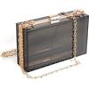 WJCD Women Clear Purse Acrylic Box Clutch Handbag, Small Transparent Crossbody Evening Bag Stadium Approved Gold Chain Strap (Clear black)