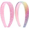 Dimeho Cerchietti per capelli con glitter, per ragazze, 2 pezzi, luccicanti, larghi, in plastica, graziosi, antiscivolo, spessi, alla moda, accessori per capelli arcobaleno per donne e ragazze