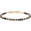 COAI Bracciale da Uomo in Occhio di Tigre e Pietra Nera, Bracciale di Perline Cilindriche di Pietre Naturali e Rondelle di Acciaio Inox Dorato da Uomo