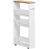 FetiNes Carrello per Nicchia con Ruote, 4 Livelli, Servizio Stretto Salvaspazio, Carrello da Cucina Bagno Sottile Multiuso 40x15x80cm,Rovere Chiaro+Bianco