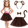 AOOWU 4 Pezzi Scimmia Costume Set, Costume Animale Set Orecchie di Scimmia Fascia Coda Lunga Scimmia, Costume da Scimmia per Bambino Fancy Dress Halloween Carnevale Festa Costume