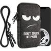 kwmobile Custodia in Feltro con Zip per Smartphone - Portacellulare a Tracolla - Porta Cellulare da Collo Universale - Cover Borsa Telefono - Don't touch my phone