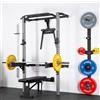 HMS-ds Power Rack da Muro con Panca, Porta Dischi e Barra per Trazioni