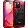 Lanhiem Cover per iPhone 16 IP68 Impermeabile, Cover Metallo Antiurto Militare con Pellicola Protettiva, 360° Completa Protezione Subacquea Antipolvere Custodia per iPhone 16, Rosso