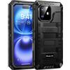 Lanhiem Cover per iPhone 16 IP68 Impermeabile, Cover Metallo Antiurto Militare con Pellicola Protettiva, 360° Completa Protezione Subacquea Antipolvere Custodia per iPhone 16, Nero