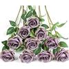 DuHouse 10 rose finte fiori di seta artificiali fiori di rosa finto fiore lunghi steli bouquet per organizzare matrimoni centrotavola festa casa decorazione cucina (Viola d'autunno)