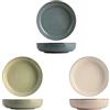 H&H Pearl - Set 4 Piatti Fondi in Porcellana | 19 cm | Design Nordico Moderno | 3 Colori Assortiti (Avorio, Blu, Verde) | Lavabili in Lavastoviglie