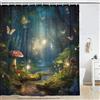 LKFBSC Mushroom Shower Curtain, Enchanted Forest Mushrooms Fireflies Butterflies Shower Curtains Set, Fairy Tale Woodland Shower Curtains Bathroom Curtain with Hooks 72x72inch
