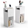 VOUNOT® Set di 2 Comodini Stretti con Cassetto e 2 Scomparti Aperti, Tavolino Comodino Salvaspazio, Design Moderno per Camera da Letto e Soggiorno, 25x30x66 cm, Bianco