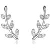Reffeer Orecchini Crawler in argento Sterling 925 con foglia di cristallo, per donne e ragazze, 0.6 inch, Argento sterling, Zirconia cubica