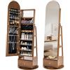 VEVOR Mobiletto Portagioielli Girevole, Altezza 1655 mm, Organizzatore con Specchio a Figura Intera e Spazio di Archiviazione, 2 Chiavi, Tasche per Accessori e Scomparti di Archiviazione e Cassetti