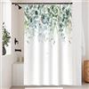 Uiiooazy Tenda Doccia Antimuffa, Tenda da Doccia 120x200cm Verde Acqua Eucalipto Foglie Blu Verdi Tende da Bagno Tessuto Lavabile Impermeabile Poliestere Tende per Vasca da Bagno con 8 Anelli