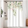 Uiiooazy Tenda Doccia Antimuffa, Tenda da Doccia 120x200cm Foglie Verde Eucalipto Fiori Rosa Floreale Tende da Bagno Tessuto Lavabile Impermeabile Poliestere Tende per Vasca da Bagno con 8 Anelli