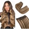 S-noilite Extension Capelli Veri Clip, 3 Pezzi 11 Clips Extensions Capello Veri, 100% Vergine Extension di Capelli Umani, 73g Un Pezzo Extensions Capello Umani, 40CM Marrone Freddo/Biondo Scuro