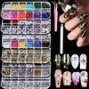 Ruiaqer 6 confezioni di set di charm per unghie, 72 tipi di decorazione per unghie con stelle e nastri in oro argento, perle bianche e strass per design di nail art | Accessori per nail design