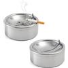 Rylae 2 Pezzi Antivento Posacenere con Coperchio, Posacenere in Acciaio Inox, Portacenere da Esterno, Portacenere per Giardino Bar Ristorante Ufficio(Argento)