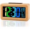 Ayybboo Sveglia digitale in legno, grande display a LED con numeri colorati, sensore di luminosità, snooze, batteria | funzionamento USB per camera da letto, ufficio, soggiorno (legno di faggio verde