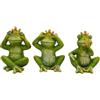 Dekohelden24 Rane di rana, rane da giardino, rane da giardino, decorazione per esterni, rane, rane, rane da giardino, nulla, sentire, niente di dire, in ceramica verde come set da 3, L x P 8 x 9 x 11 cm.