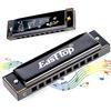 East top Armonica blues diatonica a bocca, in chiave di do, 10 fori, per adulti e bambini, per principianti, professionisti e studenti (nero)