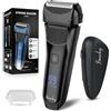 Amurhey Rasoio Elettrico Barba Uomo con 3 Lame Flessibili e Custodia da Viaggio, Rasoio Elettrico Wet & Dry con Rifinitore di Precisione, Rasoio per Barba Bagnato e Asciutto, Autonomia di 120 Minuti