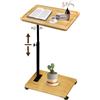 SEHAUSEU Tavolino Laterale Forma C in Bambù e Metallo Moderno Altezza Regolabile con Rotelle - per Letto, Divano, Comodino - Soggiorno, Camera da Letto, Bagno (Marrone)
