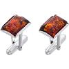 AMBEDORA Gemelli da Uomo in Argento Maldive con Ambra, Argento Sterling Lucido, Ambra Baltica Rettangolare Moderna, Set Regalo