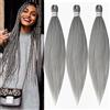 Cybelleza Treccine Capelli Extension Pre Stretched Braiding Hair Pre Allungato Stirato Yaki Professionale Africane Capelli Sintetici Lunghi Sintetici Afro Ombre Crochet 3 Ciocche 65cm Grigio