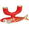 Talking Tables Talking Table - Portacandele a forma di pesce koi, dipinto a mano, in ceramica a doppio cono rosso e oro, per matrimoni, centrotavola per Capodanno cinese, regalo in stile giapponese, 17,5 x 23,5 cm