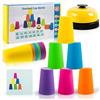 Aurihxus Set di 12 Tazze Sportive Velocità, 50 Carte e 1 Campanella: Gioco di Lancio per Bambini e Adulti, Impilabili, Tazze di Allenamento, Giocattolo per Feste