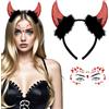 XDGBGFN Cerchietto per capelli con tatuaggio viso pietre diavolo accessorio costume glitter corna del diavolo Halloween diavolo diavolo accessori donna per carnevale cosplay Halloween