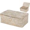 Yudobliss Cesto Portaoggetti in Rattan Intrecciato, Cestino Portaoggetti Rettangolare Intrecciato Fatto a Mano con Coperchio, Cesta in Vimini di Seagrass, per Cosmetici, Vestiti e Giocattoli (XS, Bianco)