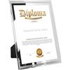 FramePro Cornice portafoto A4 in vetro diploma, per università, certificati, documenti, da appendere alla parete, colore: argento