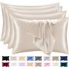 Lazzaro Home Feel the Difference - Set da 4 federe in raso di seta per capelli e pelle, 50 x 75 cm, con chiusura a busta (Beige, 4 federe)