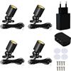 Gouzloyed 4 Pieces Mini Spot Light LED Mini Spot Spotlights 360°Rotazione LED Spotlights Con porta USB 3000K Bianca Calda Dimmerabile Adatto per Armadi Vetrina Gioielli (4 Pieces-Bianco Caldo-Nero)