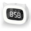 Aoreun Sveglia Bambini da Comodino, Sveglia Digitale con Led Numeri Grandi, Carina Gatti, Luce Notturna Funzione Snooze Timer 18 suonerie 5 modalità comodino per Bambin Porta di Ricarica USB (Bianco)