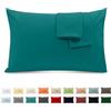 Poligino Federe Cuscini Letto Matrimoniale Cotone 50x70 cm 2 PCS, Set 2 Federe Certificato Oeko-TEX in Premium Cotone 110GSM, Morbida e Traspirante, Ipoallergenica -Turchese