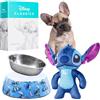 Disney Stitch Ciotole per Cani - Set Regalo Ciotola per Cani Antiscivolo e Peluche con Squeak(Blu)